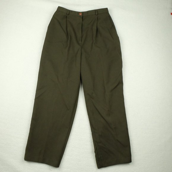 Vintage Pants - Vintage Womens Trousers 10 Olive Green Pants High Rise Cropped Pockets 70s 80s